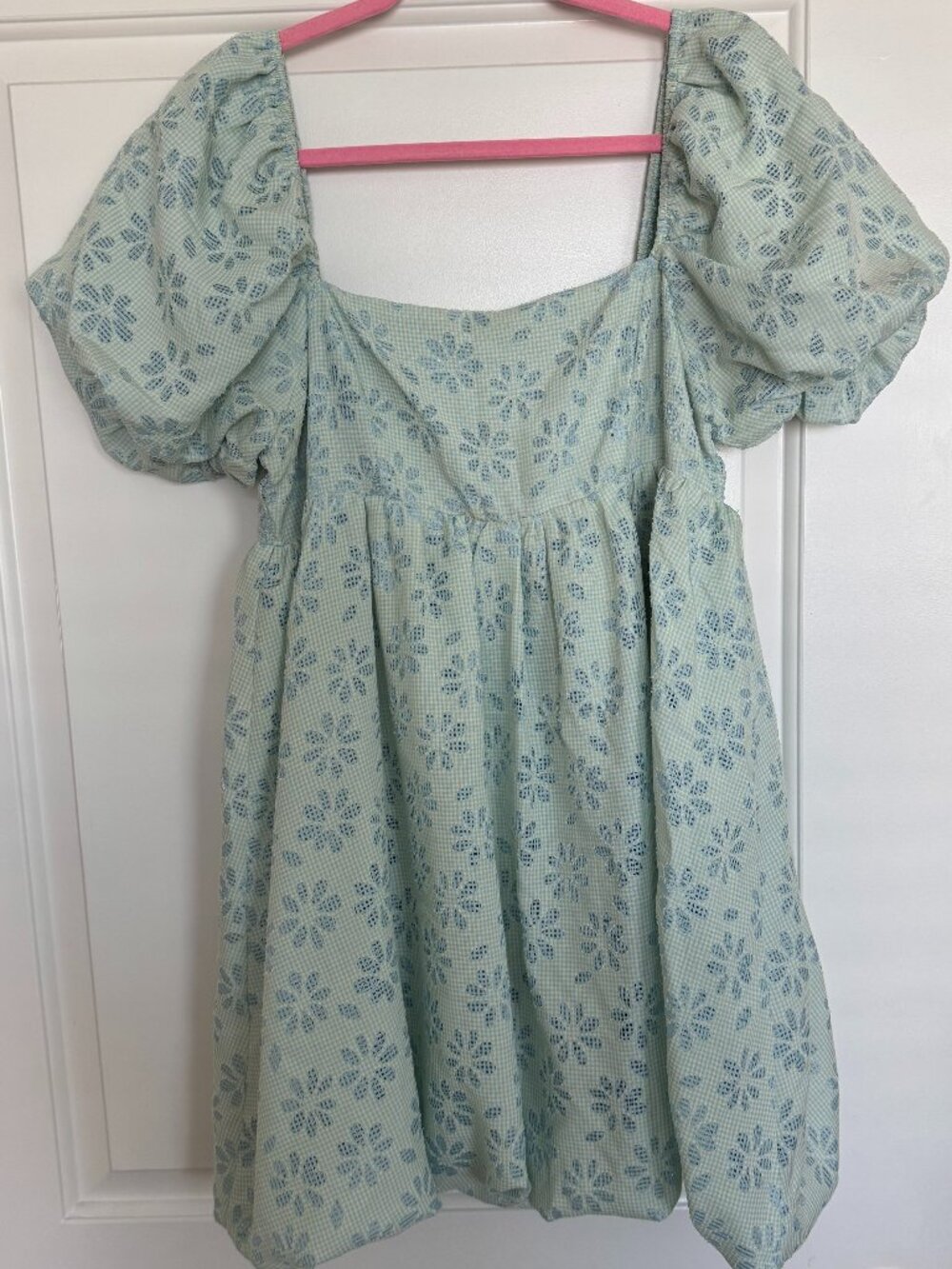 Storia Mint Green Floral Puff Sleeve Mini Dress Size Large